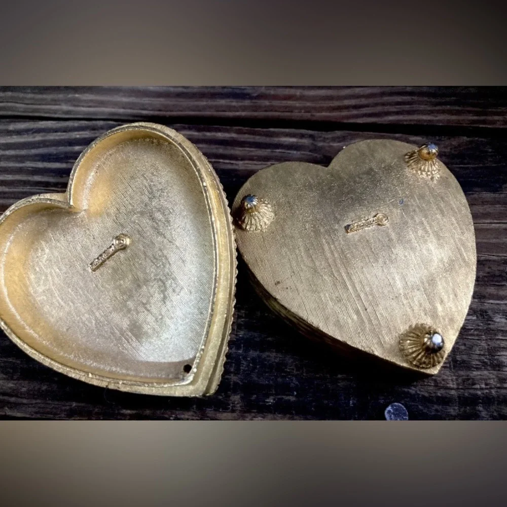 Vintage Florenza Art Nouveau Jewelry Casket Trinket Box | Velvet Pincushion Top